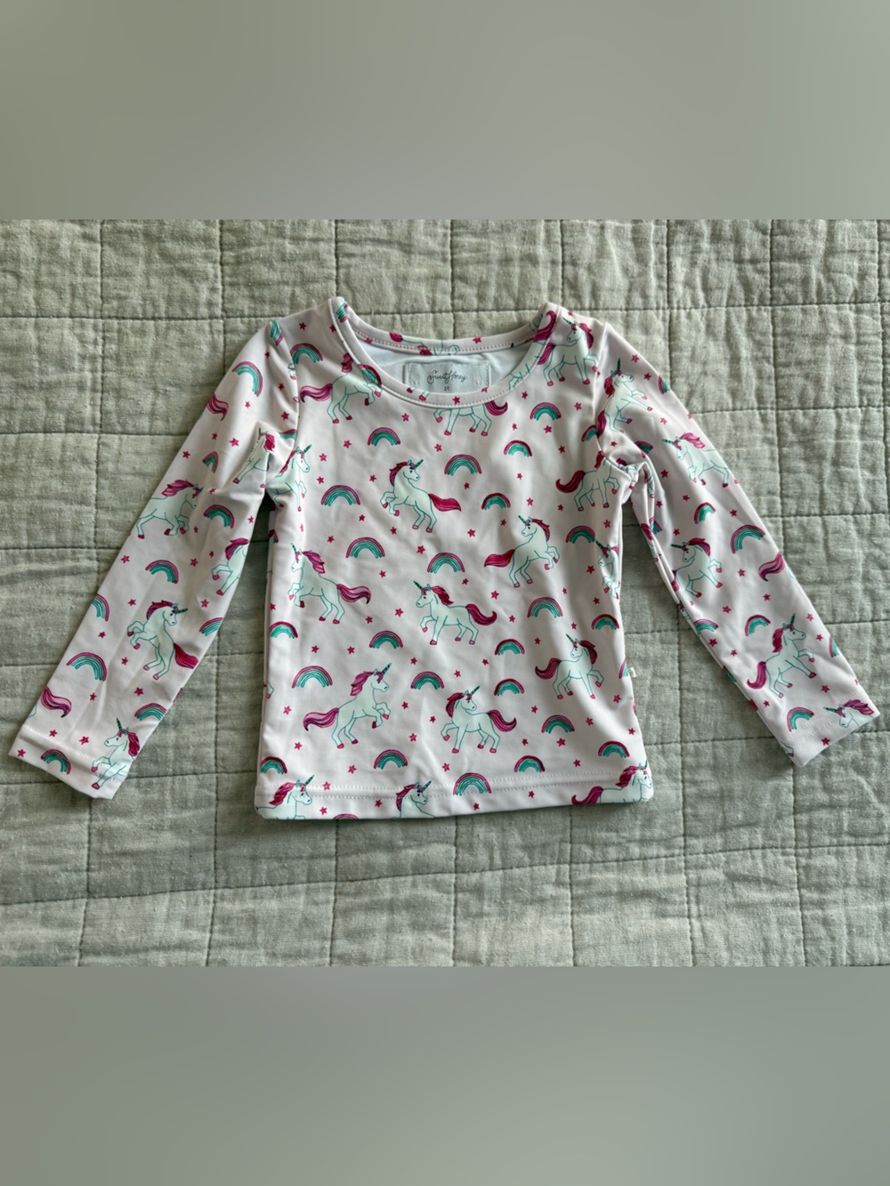 SweetHoney Girls White Unicorn & Rainbow Rashguard - Pink & Teal Accents